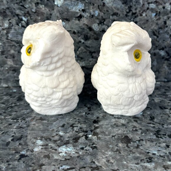 Vintage Pair Norleans White Alabaster Owls Handmade in Italy Figurine - Picture 5 of 12
